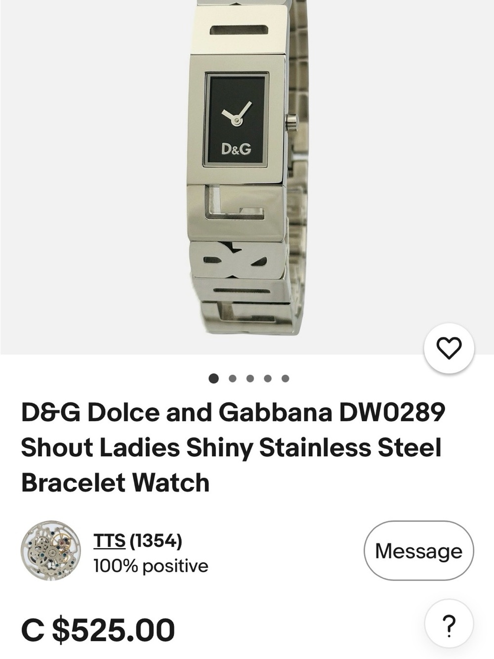 D&G Dolce and Gabbana DW0289 Shout Ladies Shiny Stainless Steel Bracelet Watch